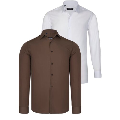 Dewberry DUAL SET G726 MENS SHIRT-WHITE-BROWN Cene