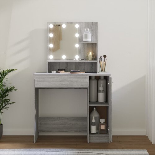 vidaXL Toaletna mizica z LED lučmi siva sonoma 86,5x35x136 cm Cene