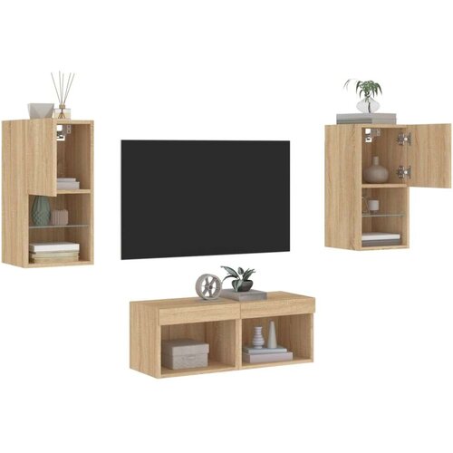  4-dijelni zidni TV ormarići s LED svjetlima boja hrasta sonome Cijene