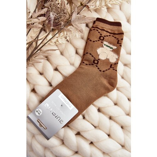 Kesi Warm cotton socks with teddy bear, brown Cene