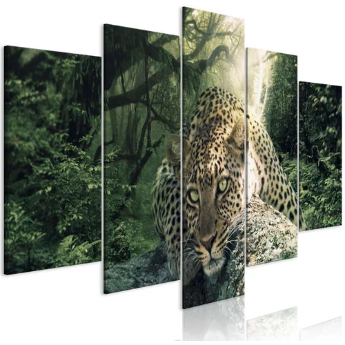  Slika - Leopard Lying (5 Parts) Wide Pale Green 100x50