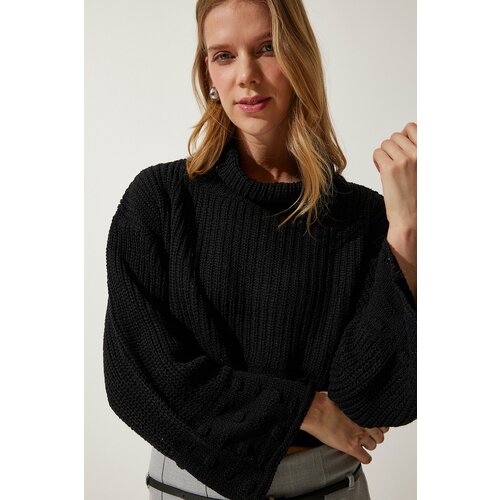 Happiness İstanbul Women's Black Turtleneck Textured Seasonal Knitwear Sweater Slike