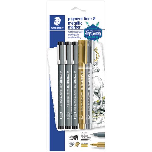  SET FLOMASTER LINER PIGMENT PLUS MARKER METALLIC DESIGN JOURNEY PK5 STAEDTLER 308 SBK3P3 BLISTER Cene