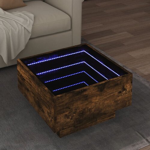 vidaXL Klubska mizica LED dimljeni hrast 50x50x30 cm inženirski les Cene