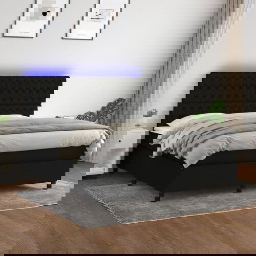 VidaXL Box spring postelja z vzmetnico LED črna 160x200 cm blago Slike