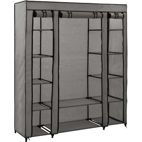 vidaXL garderobna omara s predelki in palicami siva 150x45x176cm blago Cene