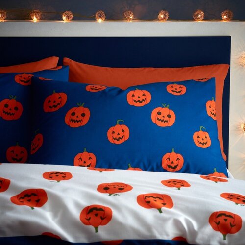 Catherine Lansfield Modra/oranžna enojna posteljnina 135x200 cm Halloween Pumpkins &amp;ndash; Slike