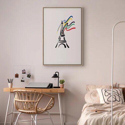  Slika - Eiffel Tower and Colorful Ribbons 40x60 U prirodnom drvenom okviru Slike