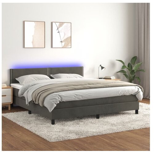  Box spring postelja z vzmetnico LED temno siva 180x200 cm žamet Cene