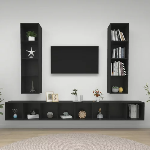 vidaXL Stenska TV omarica 4 kosi črne barve iverna plošča