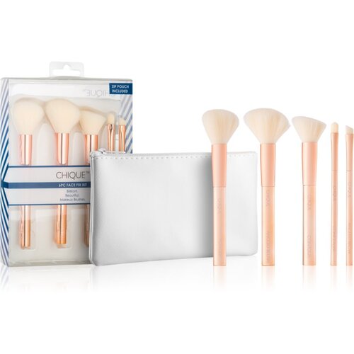 Royal & Langnickel Chique RoseGold darilni set čopič za puder 1 kos + čopič za rdečilo 1 kos + čopič za konturing 1 kos + čopič za tekoči puder 1 kos + čopič za obrvi 1 kos + torbica za ženske Cene