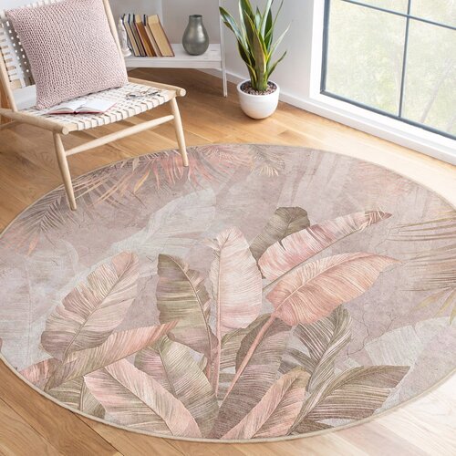 Mila Home Svijetlo ružičasti perivi okrugao tepih &amp;oslash; 150 cm Dusty Leaves &amp;ndash; Slike
