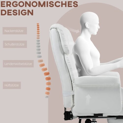  Ergonomska uredska stolica podesiva visina 48-56 cm naslon za leđa oslonac za noge bijela Slike