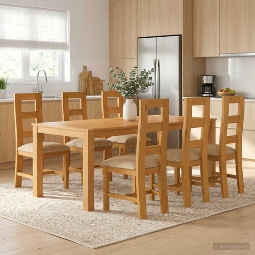  Blagovaonski set 7 kom. Bež Čvrsto Hrastovo Drvo 200 x 100 x 75 cm Slike