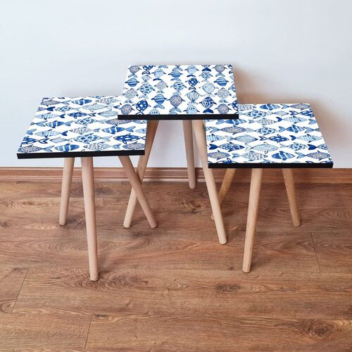Hanah home 3Shp277 - navy blue navy bluewhite nesting table (3 pieces) Cene