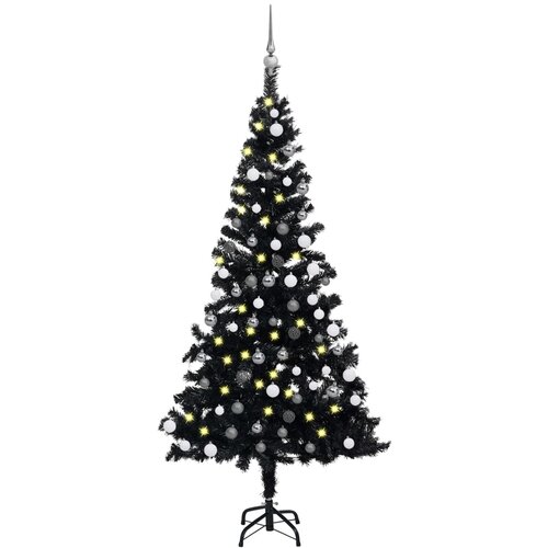 vidaXL Umjetno božićno drvce LED s kuglicama crno 180 cm PVC Cene