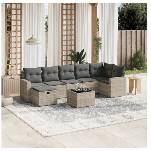 vidaXL 8-dijelni set vrtnih sofa od poliratana s jastucima svjetlosivi Cijene