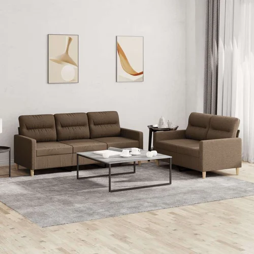  2-dijelni set sofa s jastucima smeđi od tkanine