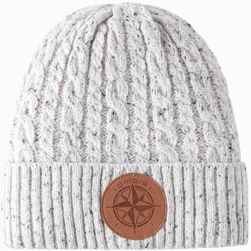 Ombre Men's beanie cap with round embossed patch - broken white Cene