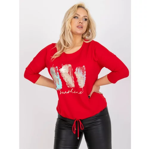 Fashion Hunters Red plus size cotton blouse with a print