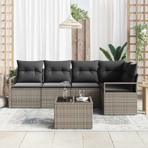  Sjedeća garnitura za vrt 6 kom. Svijetlo siva poliratan Svjetlosiva 232 x 122 x 85 cm Slike
