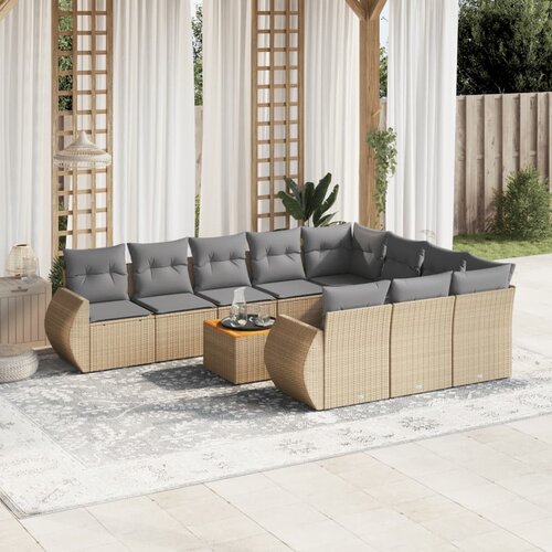 vidaXL 11-dijelni set vrtnih sofa od poliratana s jastucima bež Cijene