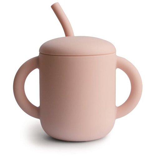 Mushie kozarec silikonski s slamico blush Slike