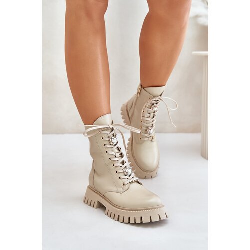 CheBello Leather Worker Ankle Boots With Charms Zipper Slike