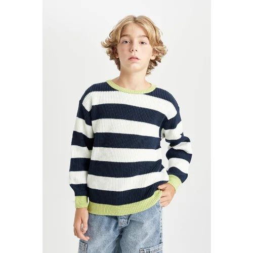 Defacto Boy's Crew Neck Striped Knitwear Sweater