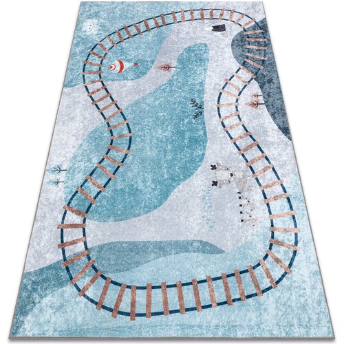 RugsX Preproge JUNIOR 52243.801 pralna preproga Tračnice vlaka z 200x290 cm Modra Cene