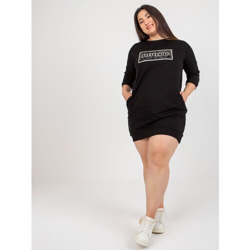 Fashion Hunters Black plus size sweatshirt dress with pockets Slike