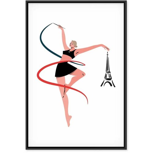  Slika - Rhythmic Gymnastics - Illustration of a Woman With a Ribbon 60x90 U crnom drvenom okviru Slike
