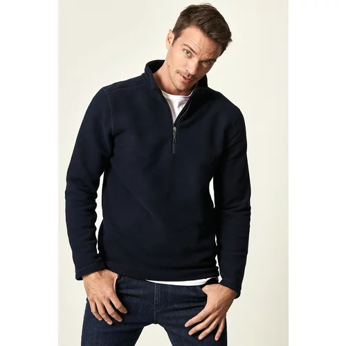 Altinyildiz classics Men's Navy Blue Anti-pilling Anti-Pilling Standard Fit Bato Collar Cold-Proof Fleece Sweatshirt.