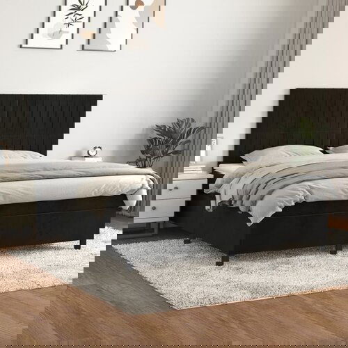 VidaXL Box spring postelja z vzmetnico črna 180x200 cm žamet Slike