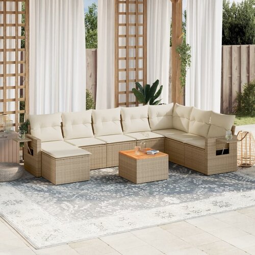 vidaXL 9-dijelni set vrtnih sofa s jastucima bež od poliratana Cijene