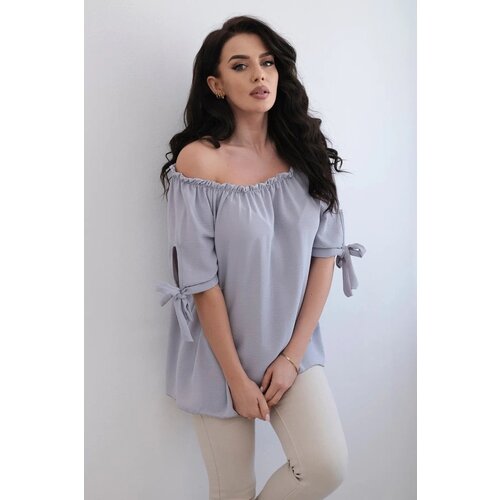 Kesi Spanish blouse with a tie on the sleeve in gray color Cene