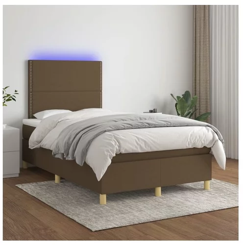  Box spring postelja z vzmetnico LED tem. rjava 120x200 cm blago
