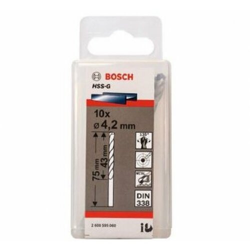 Bosch burgija za metal hss-g, din 338 4,2 x 43 x 75 mm pakovanje od 10 komada Slike