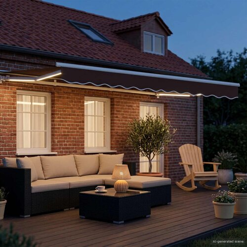  Ručni okvir tende s LED-ima Smeđa i bijela 3 x 2,5 m Slike