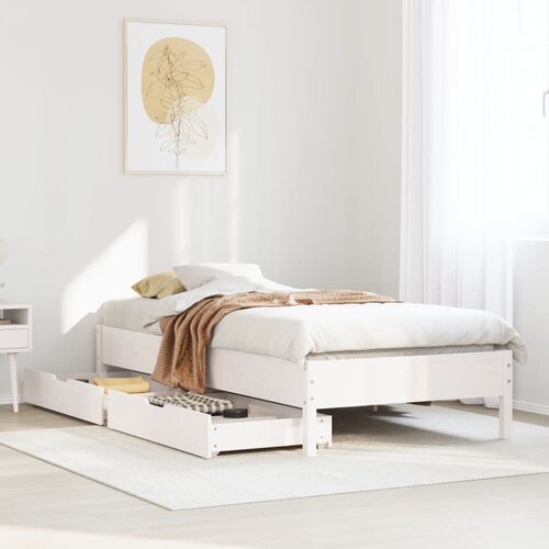 VidaXL Posteljni okvir brez vzmetnice bel 75x190 cm trdna borovina Slike