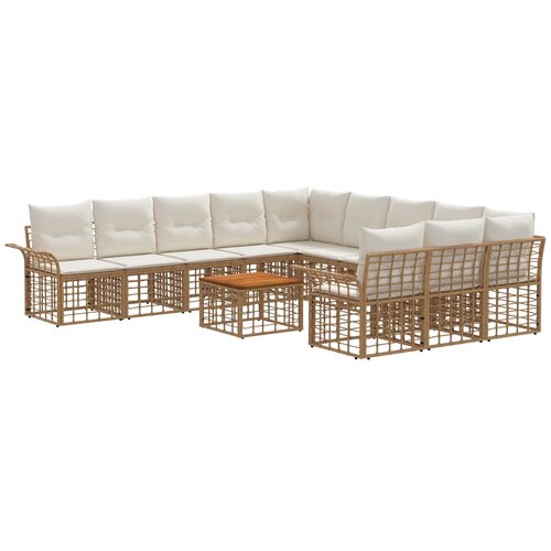 vidaXL Set vanjskih sofa 12 kom. Prirodna i krema bijela Poliester - Prirodna i kremasto bijela sa stolom Cene