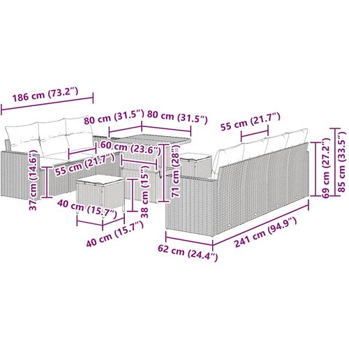  Sjedeća garnitura za vrt 10 kom. Crna poliratan 80 x 80 x 71 cm Slike