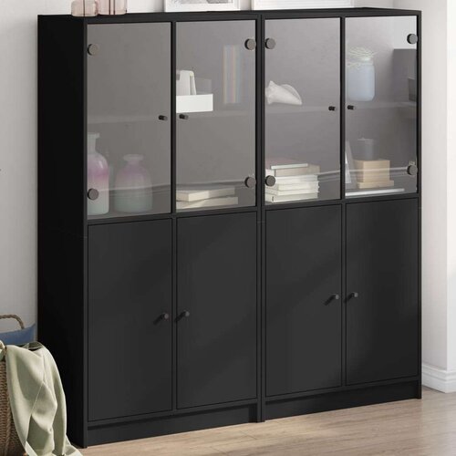  Regal za knjige s vratima crni 136x37x142 cm konstruirano drvo Slike