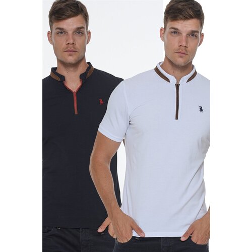 Dewberry DOUBLE SET T8571 ZIPPERED MEN&amp;#039;S T-SHIRT-WHITE - NAVY BLUE Slike