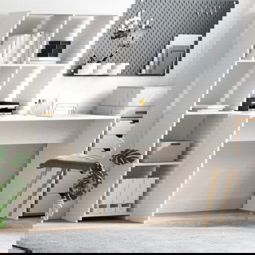 vidaXL Miza s polico s shranjevanjem Bela 138.5 x 55 x 143 cm Konstruiran les Cene