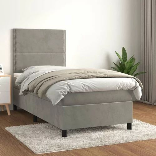 Box spring postelja z vzmetnico svetlo siva 90x200 cm žamet, (20898628)