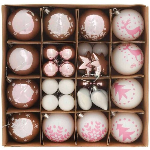 VidaXL Set Božićnih Ukrasnih Kuglica 40 pcs Bijela i roza Slike