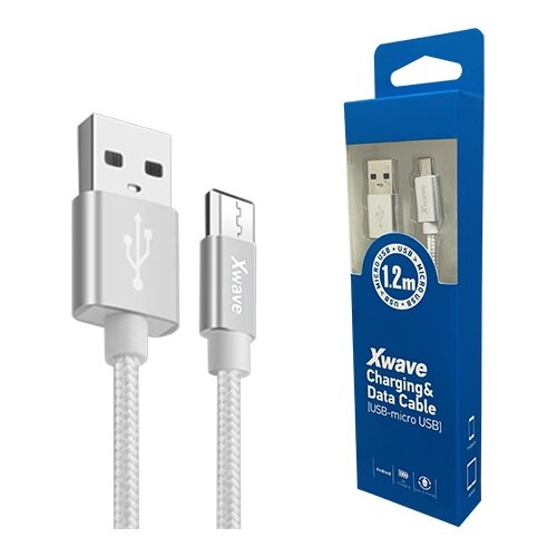 X Wave Kabl USB2.0 na Micro USB 1.2M,2A,aluminium,upleten srebrni Cene