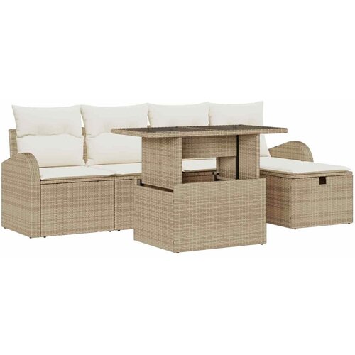 vidaXL Vrtna sedežna garnitura z blazino 6 pcs Bež Poly ratan, (5000144664) Cene