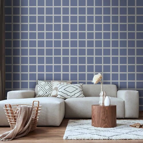  Tapeta - Lines and Symmetry - Expressive White Grid on a Blue Background 49x1000 Samoljepljiva Cene